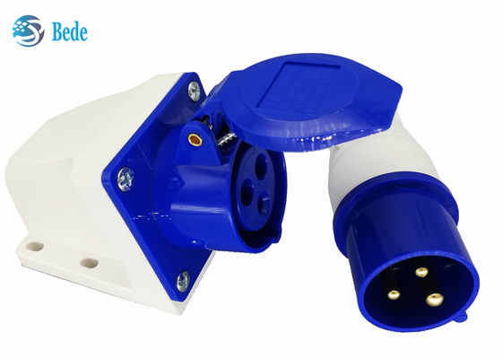 220-250V 16A Konektor Industri Pria Dan Wanita Fase Tunggal 2P + E Warna Biru Tipe dipasang di dinding