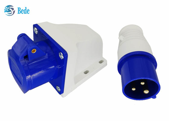 220-250V 16A Konektor Industri Pria Dan Wanita Fase Tunggal 2P + E Warna Biru Tipe dipasang di dinding
