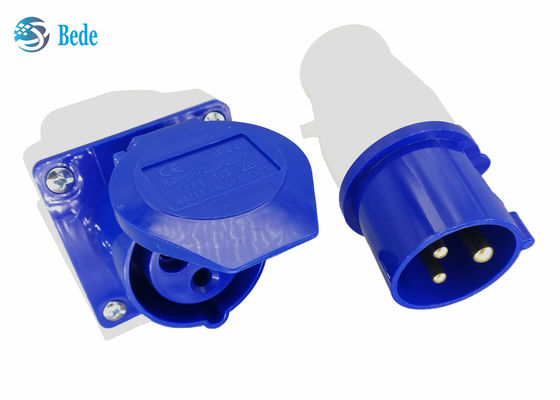 220-250V 16A Konektor Industri Pria Dan Wanita Fase Tunggal 2P + E Warna Biru Tipe dipasang di dinding