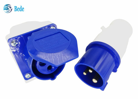 220-250V 16A Konektor Industri Pria Dan Wanita Fase Tunggal 2P + E Warna Biru Tipe dipasang di dinding