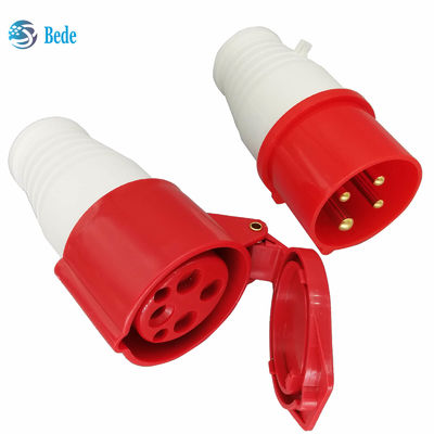 AC 380-415V 16A Industrial Power Connector IP44 Waterproof 4Pin 3 Phase 3P+E Merah