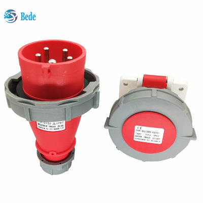 Soket Steker Industri Tahan Air IP67 5Pin 3P+N+E 16Amp dan 32Amp Tipe Pemasangan Panel
