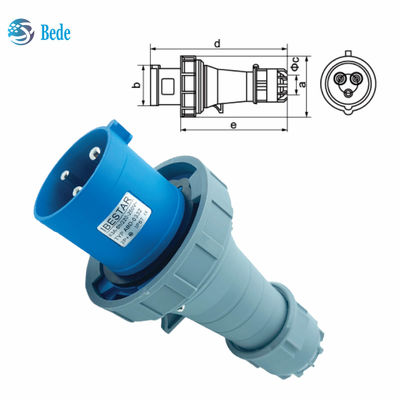 IP67 Industrial Plug Socket 3Pins Designed For 220~250V 63A / 125A Wall Mounting Type