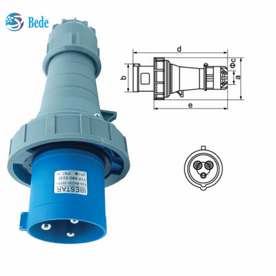 Daya 63A 125A Pemasangan panel soket colokan industri Tipe 3 pin ((2P+E) IP67 220 ~ 250V