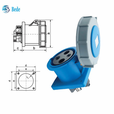 Daya 63A 125A Pemasangan panel soket colokan industri Tipe 3 pin ((2P+E) IP67 220 ~ 250V