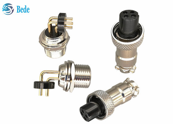 Sudut kanan 3A 200V Gx12 konektor penerbangan paduan seng dengan nikel dilapisi